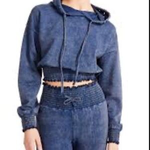 Madden girl cropped hoodie coordinated set acid wash blue outfit Sz XXL